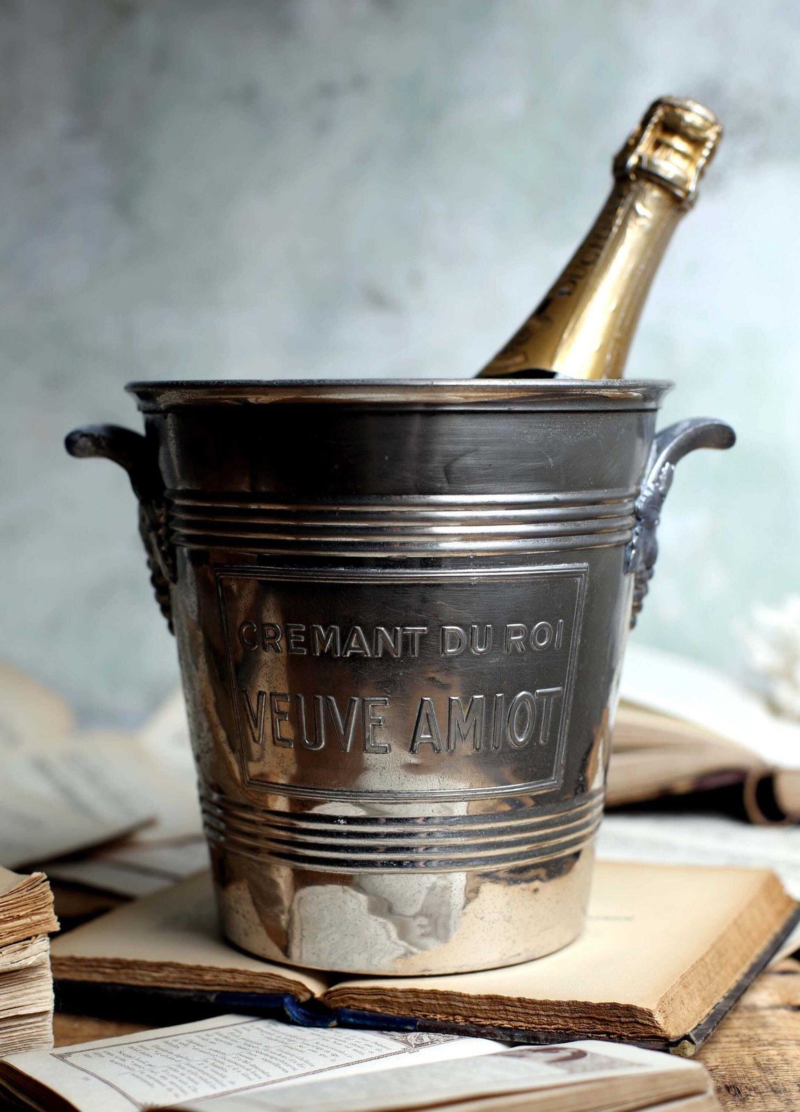 photo furniture Antique Silver Plate Champagne Bucket Veuve Amiot Ice Wine Cooler Cremant Du Roi