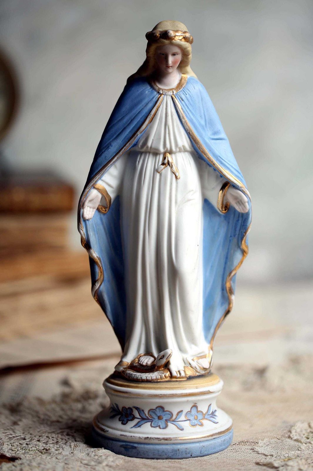photo buy Antique Mary Statue Porcelain Madonna Virgin Our Lady Of Lourdes Religious Figurine