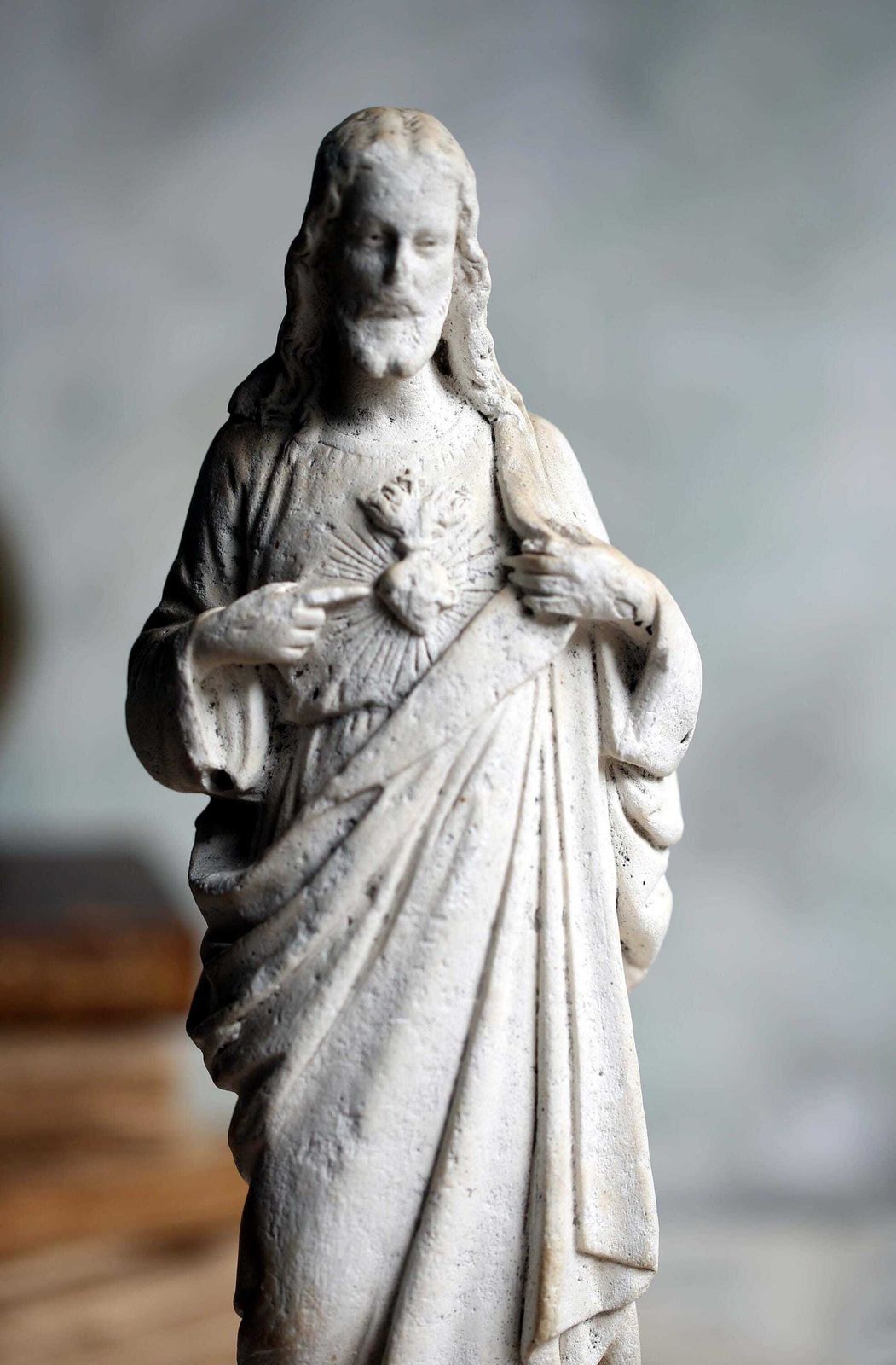 French Antique Chalkware Sacred Heart Jesus Christ Statue 1800s photo buy