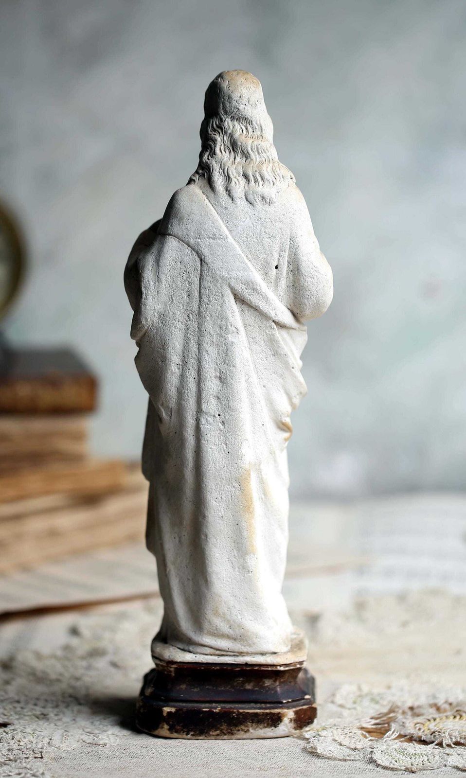157.0 French Antique Chalkware Sacred Heart Jesus Christ Statue 1800s photo