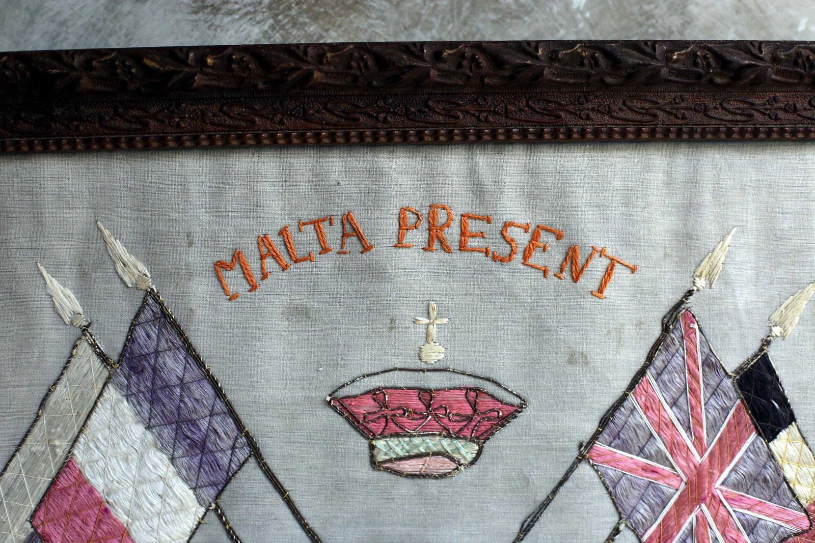 Antique Wwi Malta Souvenir Embroidery Picture Framed Art World War 1 photo buy