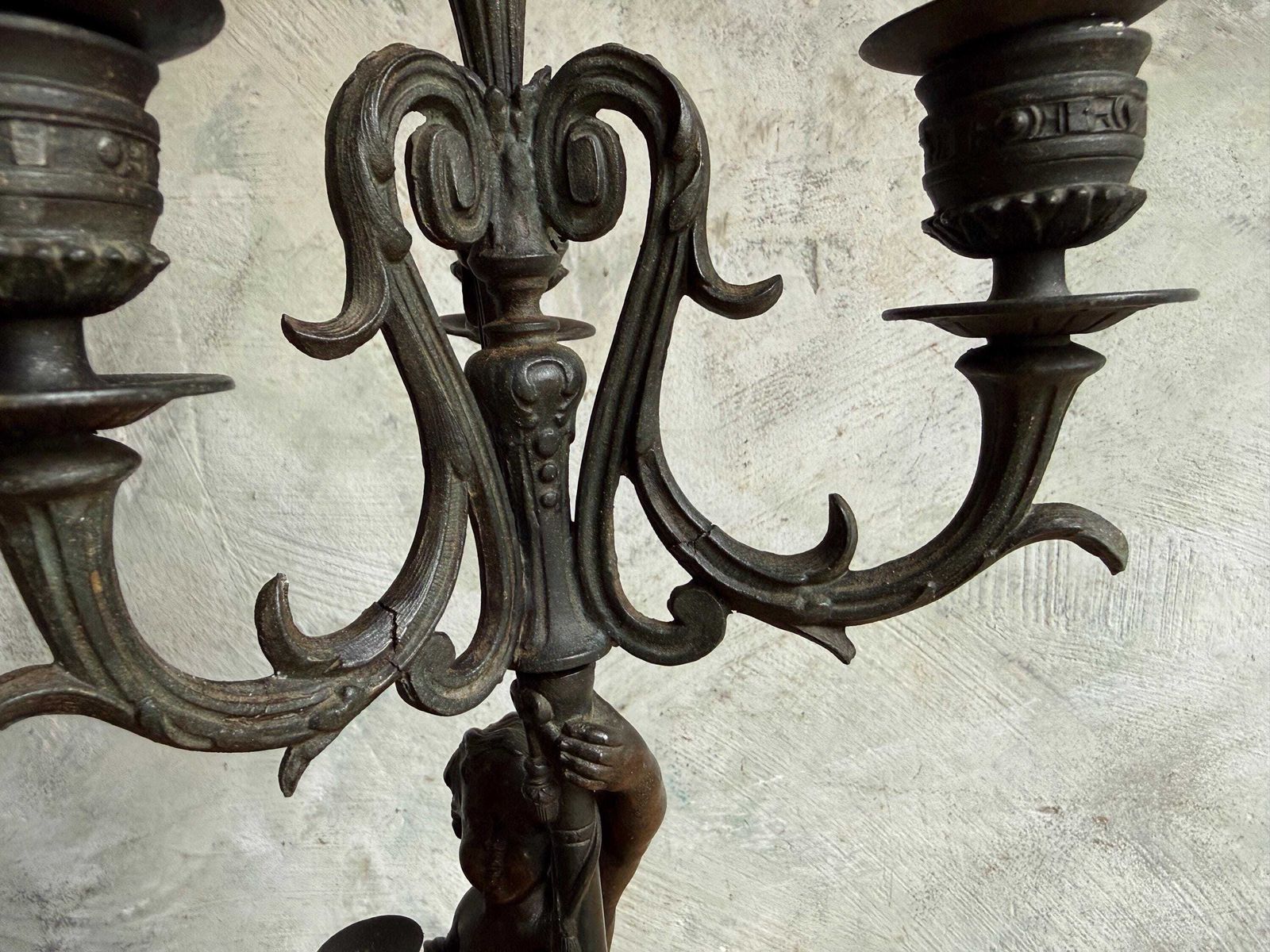 photo vinterior Pair Of French Candelabra With Cherubs Antique Rococo Bronzed Spelter Candle Holders