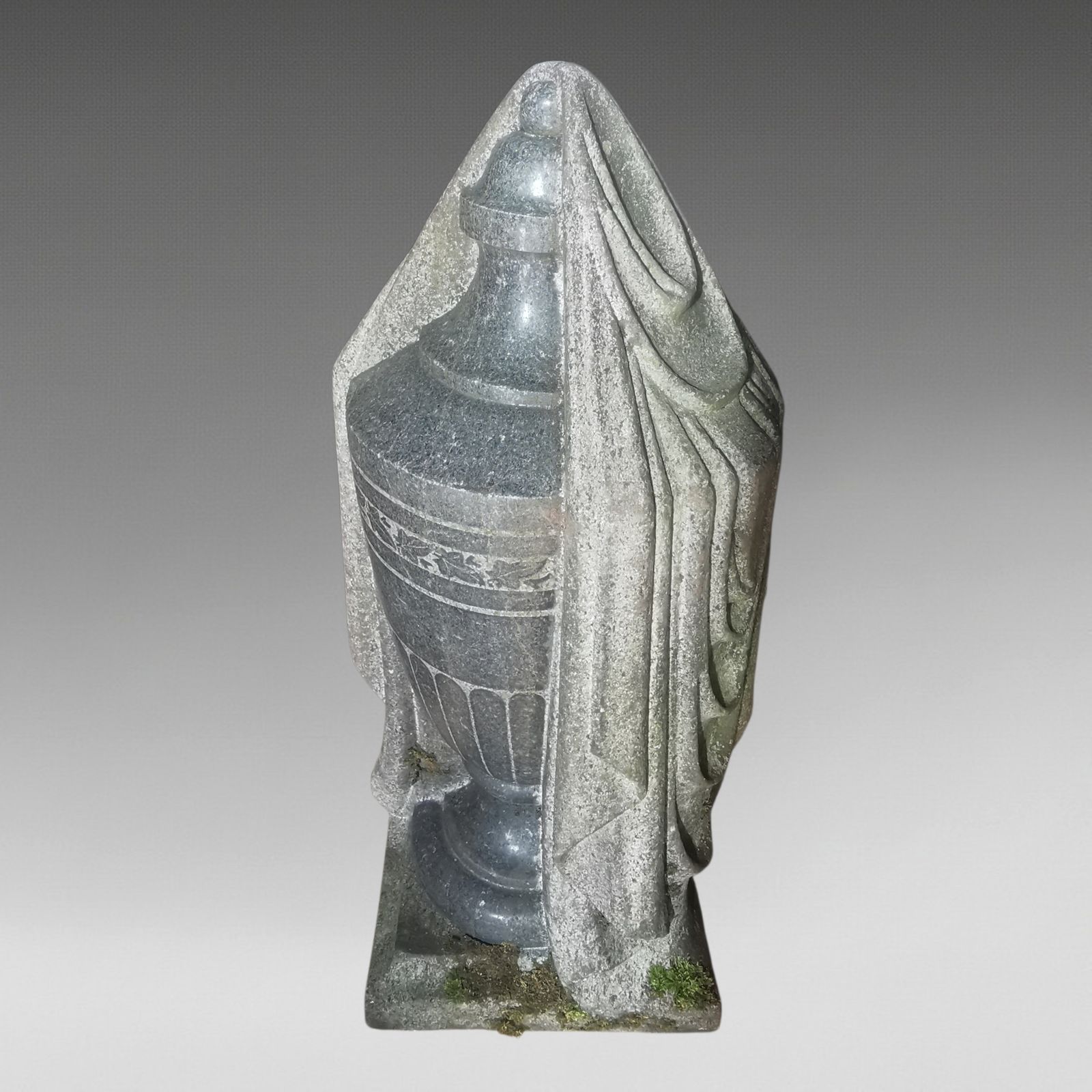 Gothic Revival Carved Granite Shrouded Funerary Cemetry Urn photo for sale