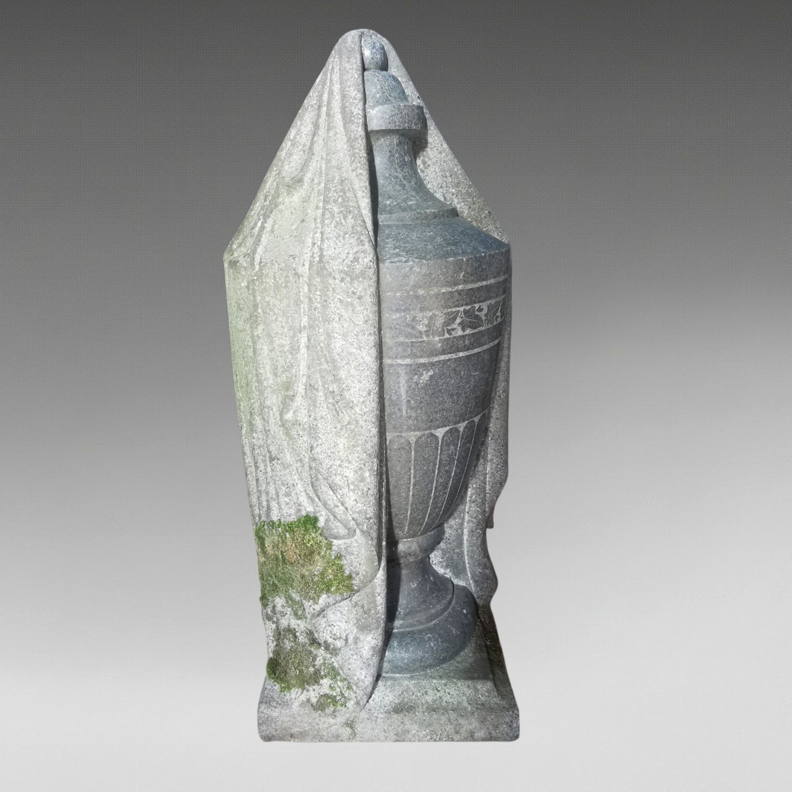 Gothic Revival Carved Granite Shrouded Funerary Cemetry Urn photo 695.0