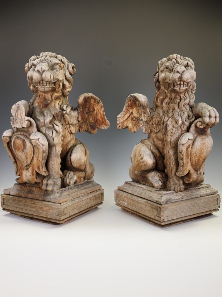 Pair Of Antique 19th Century French Neo Renaissance Heraldic Lions photo 3500.0