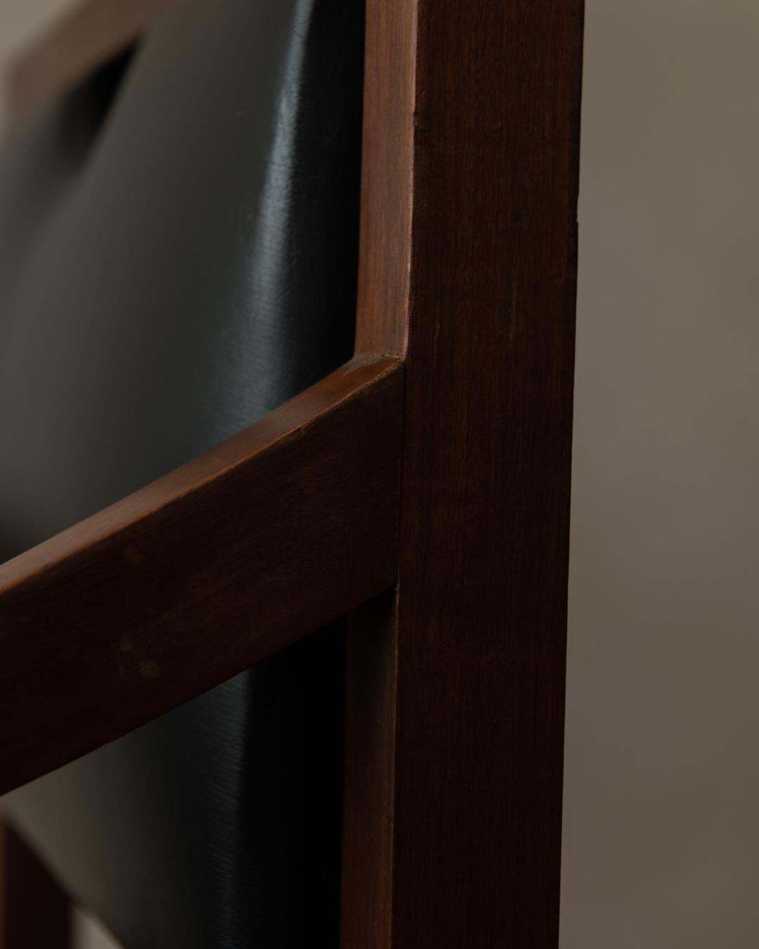photo vinterior Wooden Armchair In Black Faux Leather, Mid Century Modern Chair, 1960s
