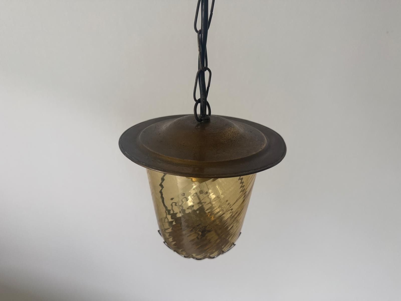 Art Deco Yellow Glass Brass Body Flush Mount Light, 1940s, Germany photo buy