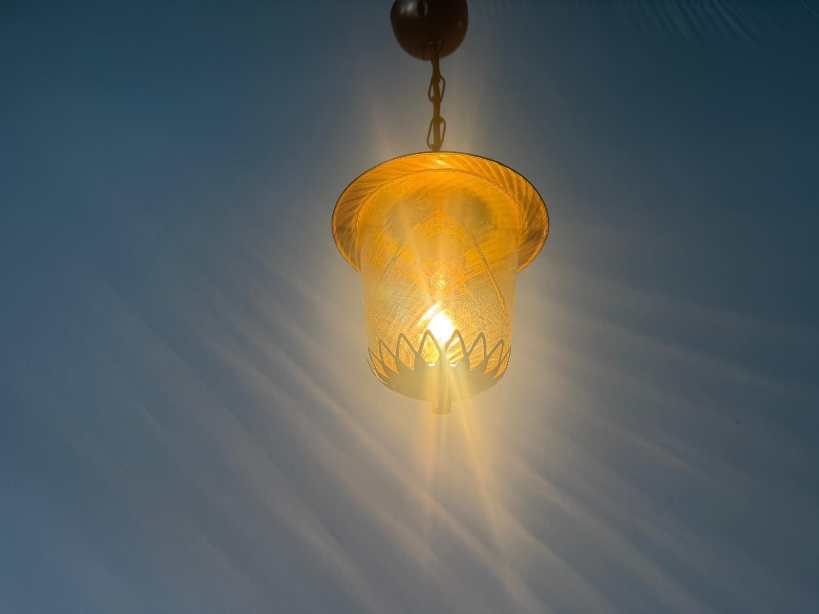 Lighting Art Deco Yellow Glass Brass Body Flush Mount Light, 1940s, Germany photo