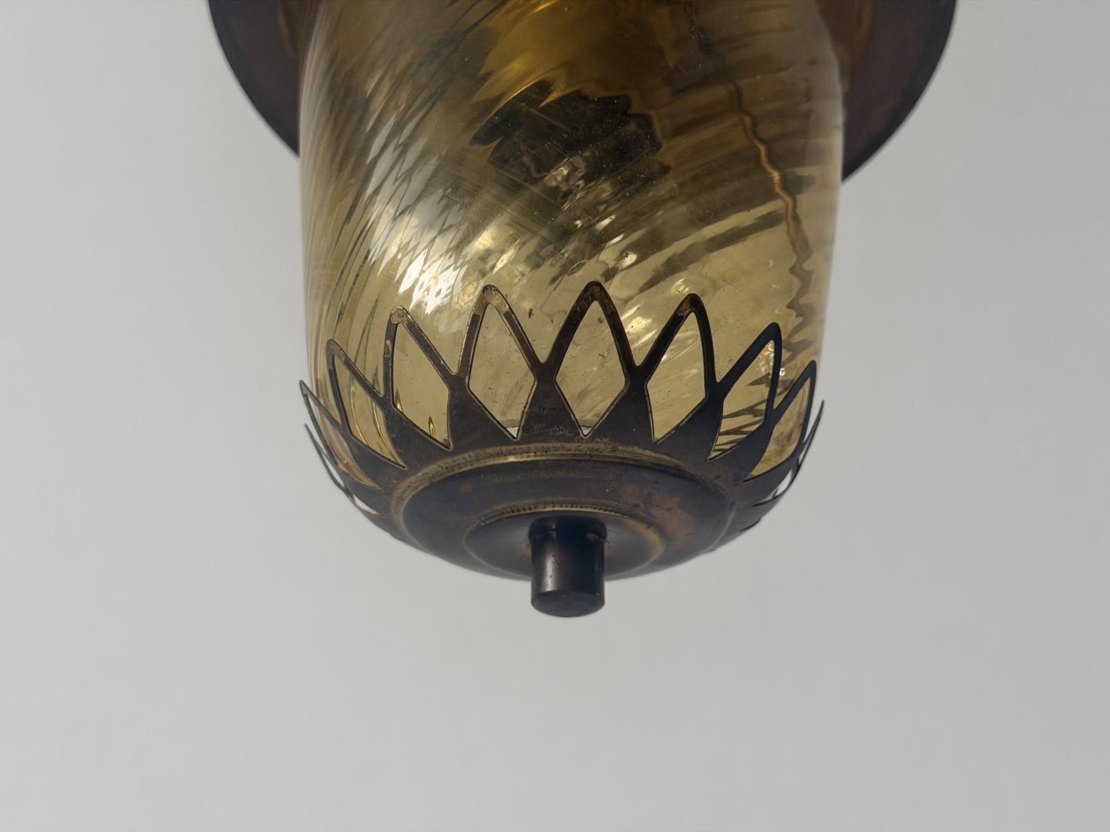 photo vinterior Art Deco Yellow Glass Brass Body Flush Mount Light, 1940s, Germany