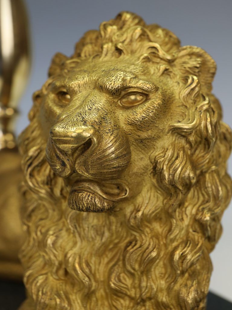 photo for sale Magnificent Pair Of Gilt Bronze Lion Table Lamps By Henri Picard