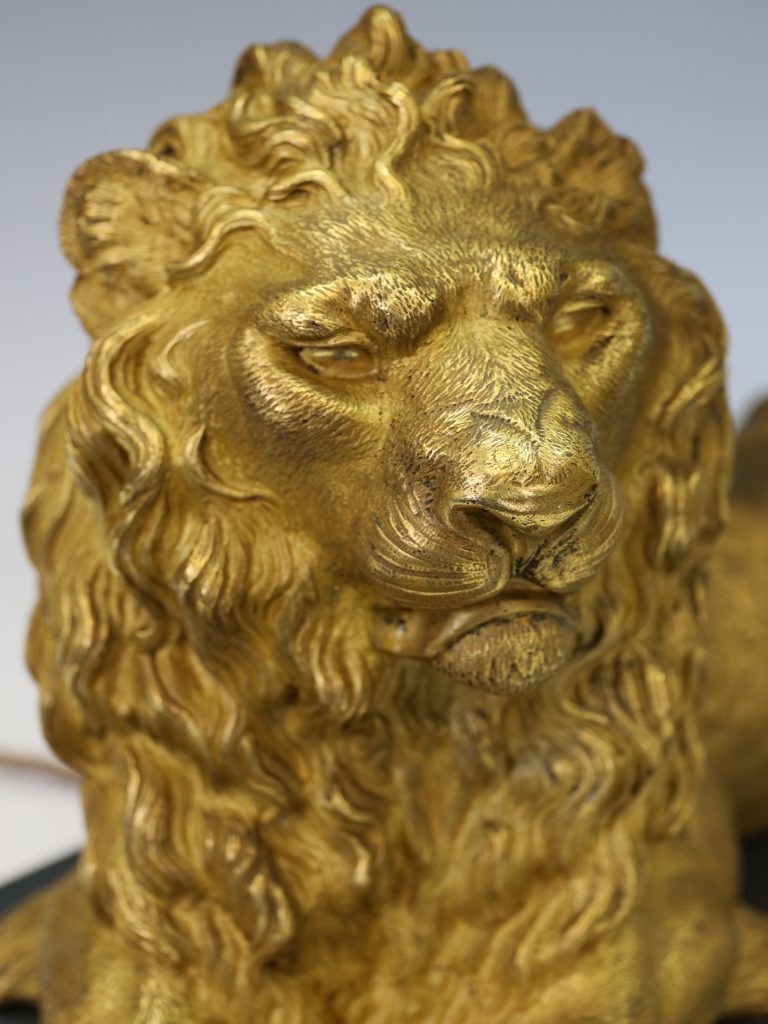 Lighting Magnificent Pair Of Gilt Bronze Lion Table Lamps By Henri Picard photo