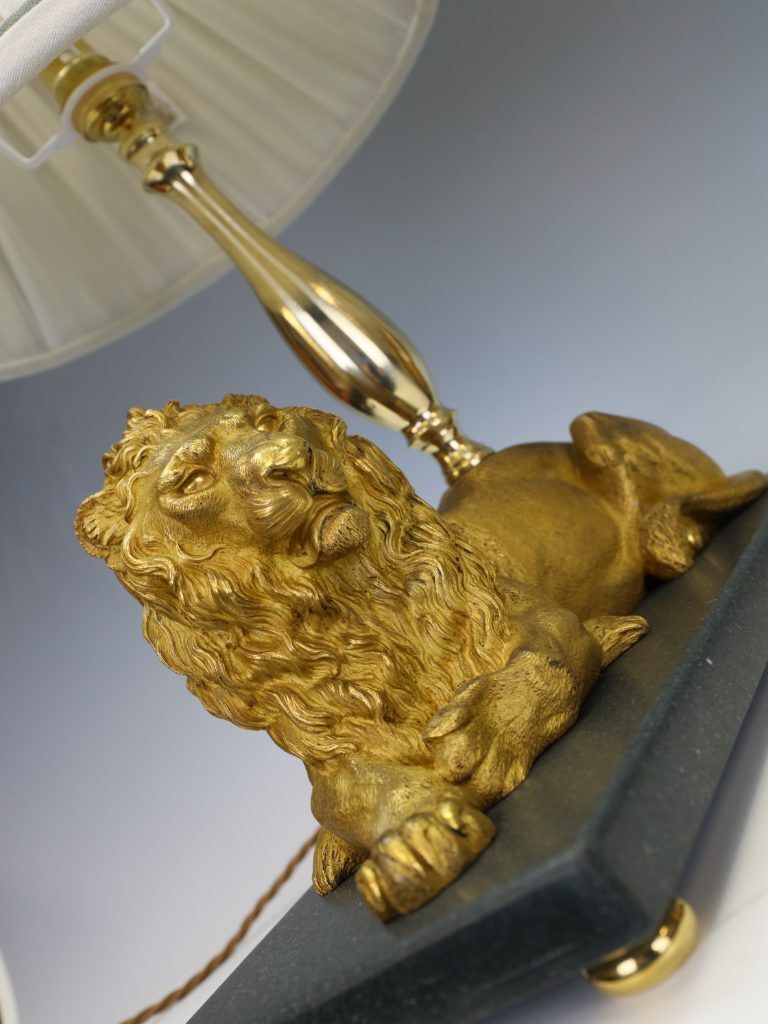 photo vintage Magnificent Pair Of Gilt Bronze Lion Table Lamps By Henri Picard