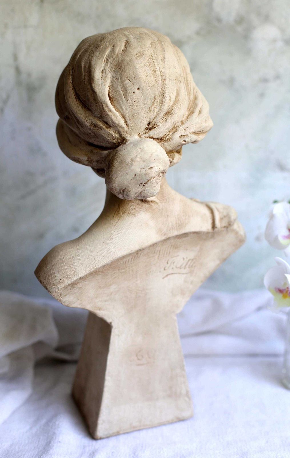 Large Art Nouveau Statue Of A Lady Antique Bust Chalkware Young Woman Figurine C.1900 Lili photo vintage