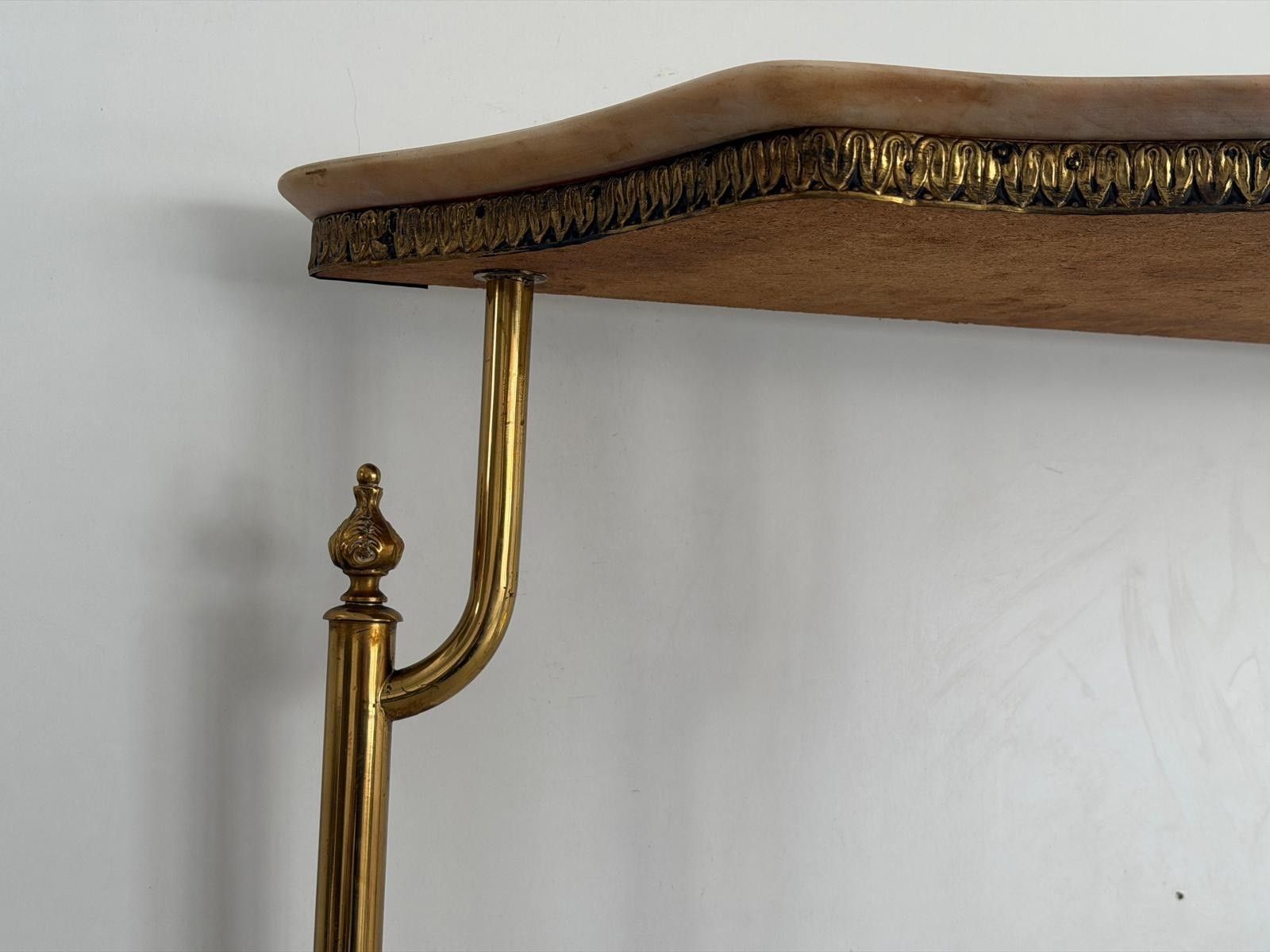 photo furniture Mid Century Brass And Marble Top Floating Floor Console Table, 1950s, Italy