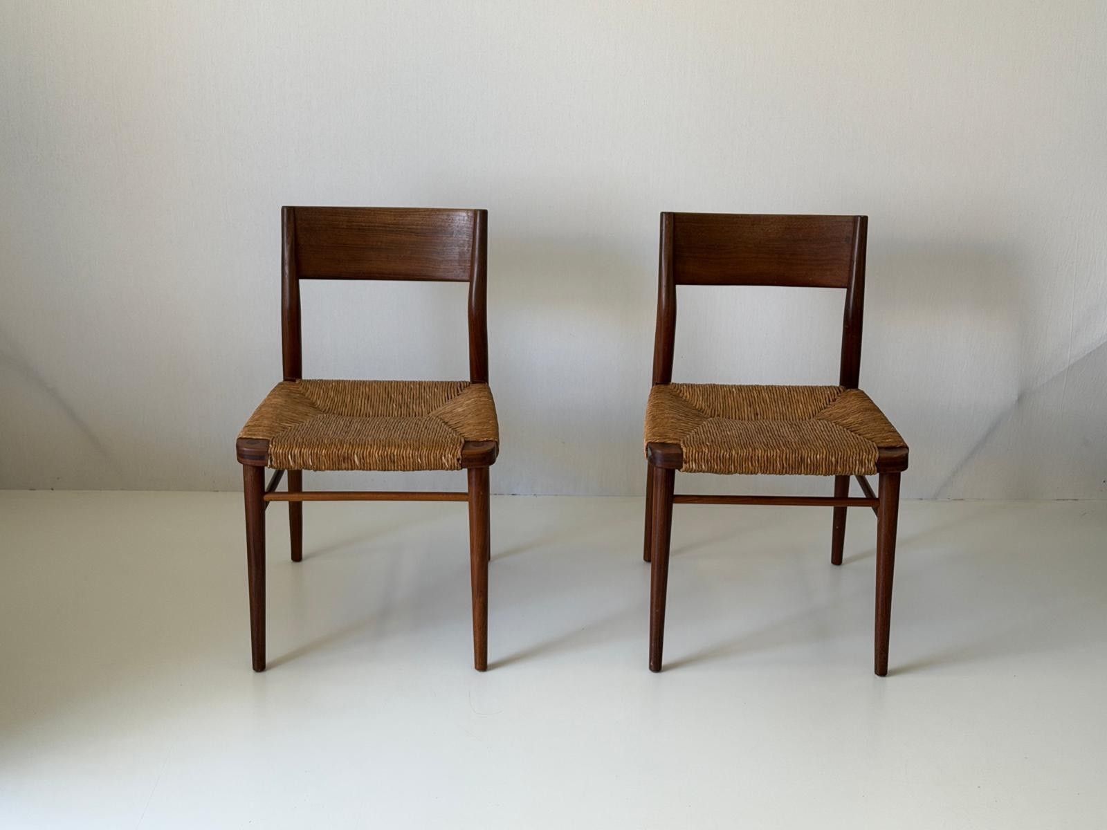 Straw And Teak Pair Of Chairs, 1960s, Denmark photo for sale