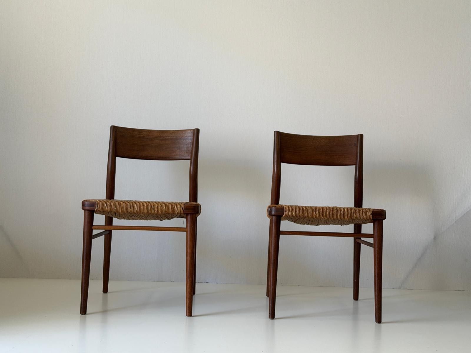 Straw And Teak Pair Of Chairs, 1960s, Denmark photo 1665.0