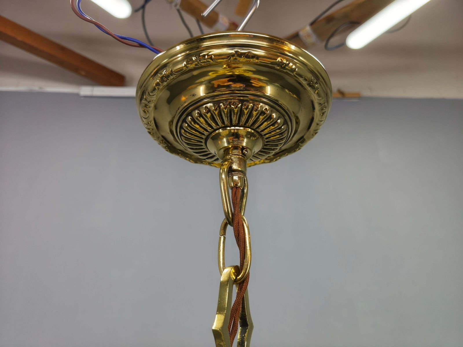 Art Deco Messing en Opaalglaze Hanglamp, Tsjecho-Slowakije photo vintage