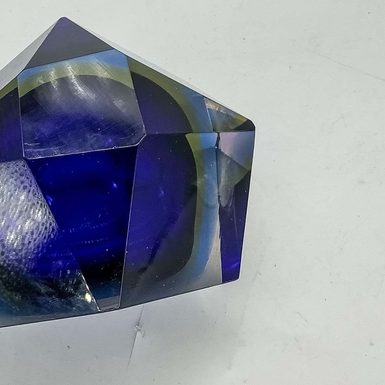 Multi Faceted Murano Sommerso Glass Bowl Mid Century Blue Yellow 70s photo 75.0