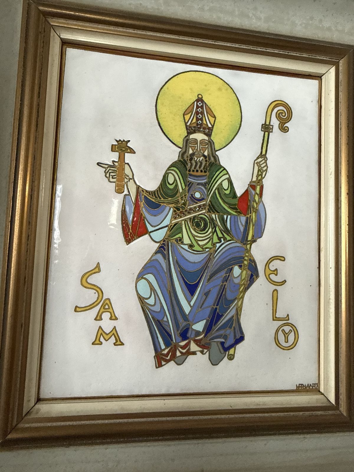 photo furniture Signed Medieval Revival Enamel Plaque Of Saint Eligius, French, Mid 20th Century