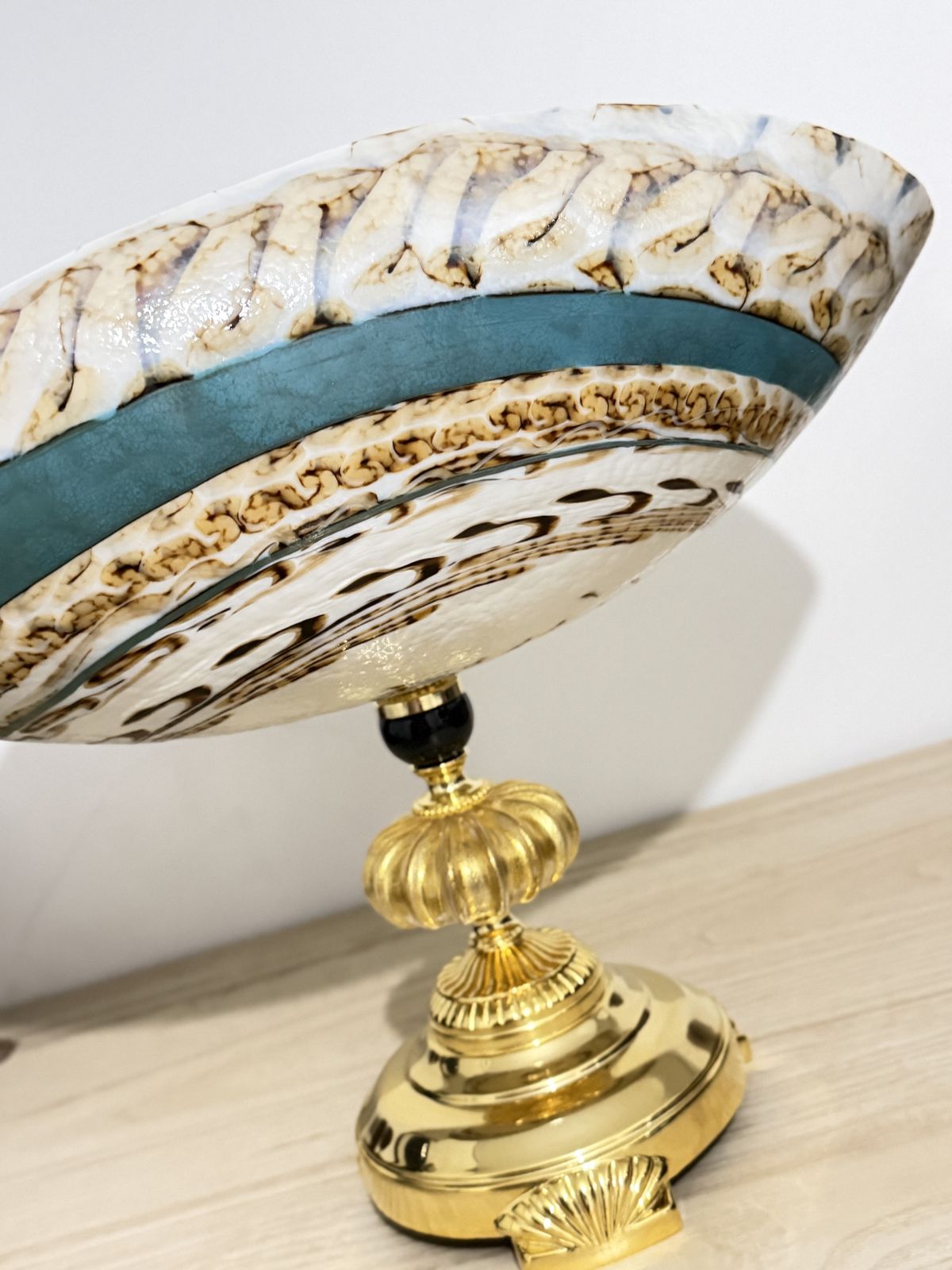 Large Italian Art Glass Centrepiece By Cre Art – Hand Cut Glass & 24k Gold Plate photo furniture