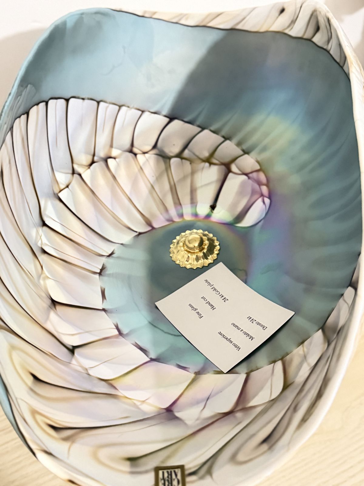 Large Italian Art Glass Centrepiece By Cre Art – Hand Cut Glass & 24k Gold Plate photo for sale
