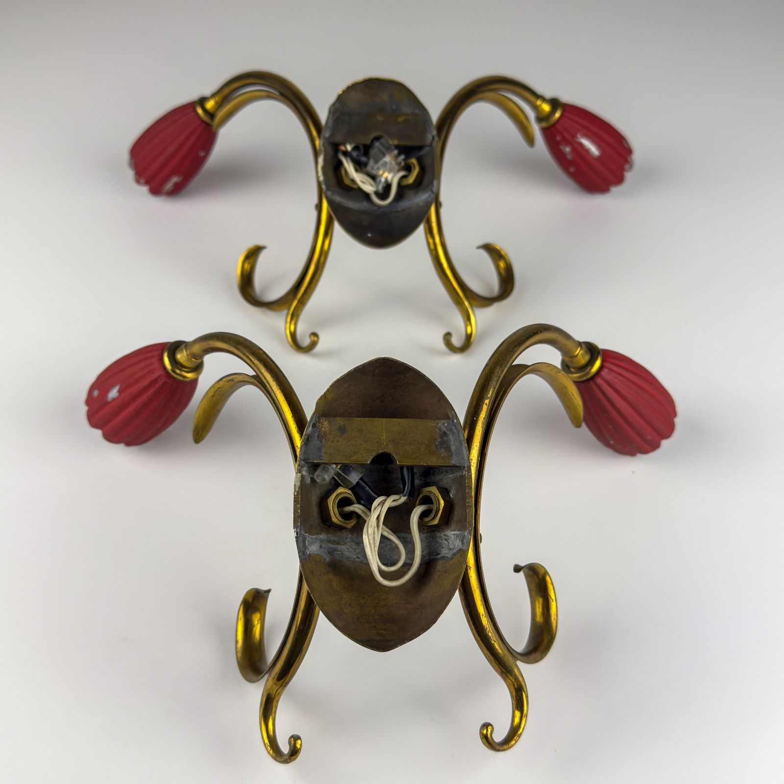 photo vinterior Vintage Red Brass Wall Sconces   Italian Home Decor   Italy,1950s, Set Of 2