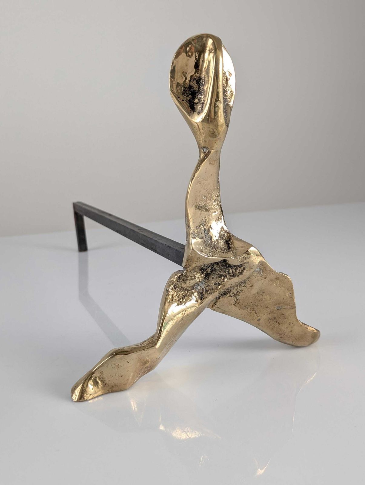 Pair Of Brutalist Sculptural Bronze Fireplace Andirons, 1970s photo vinterior