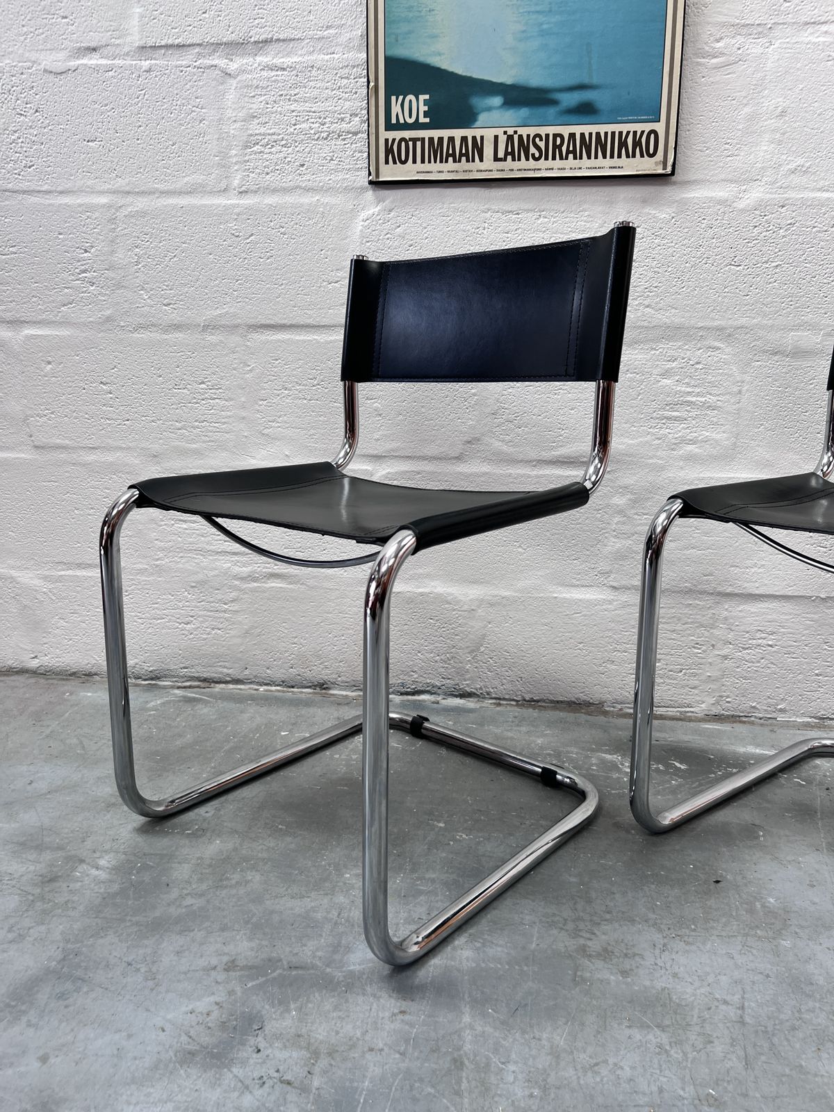 Pair Of Vintage Leather Cantilever Side Chairs Inspired By Mart Stam photo for sale