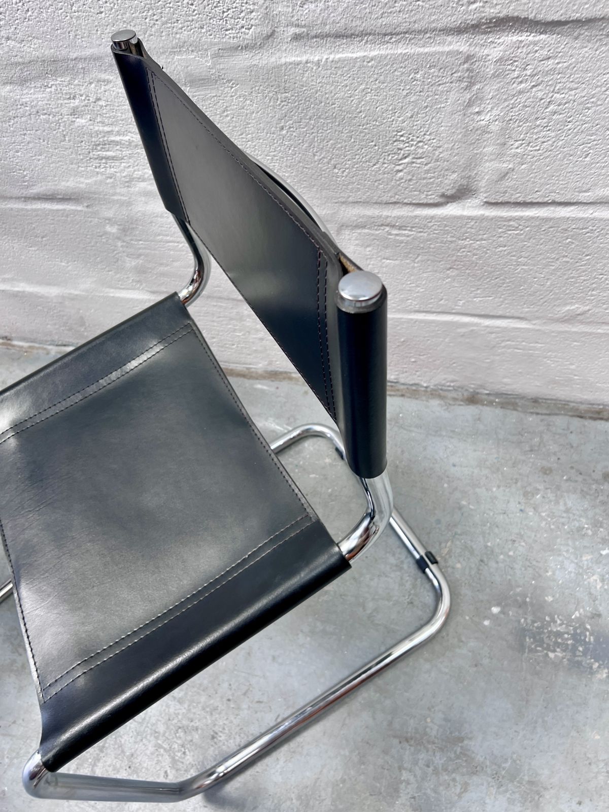 Pair Of Vintage Leather Cantilever Side Chairs Inspired By Mart Stam photo vinterior