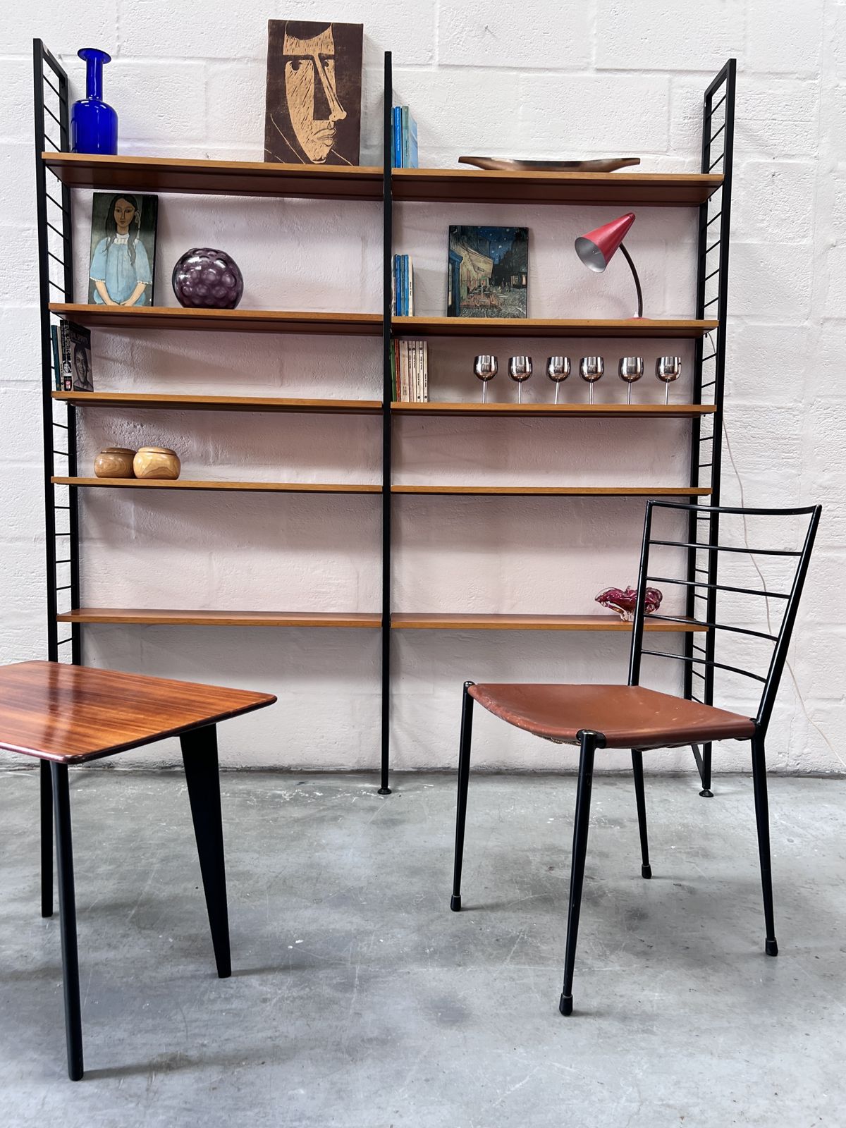 1960s Two Bay Slim Metal Ladderax Shelving / Bookcase 