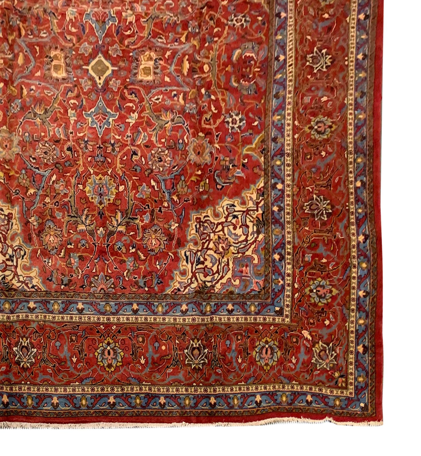 Groot vintage wollen tapijt, handgeweven, traditioneel rood vloerkleed photo vintage