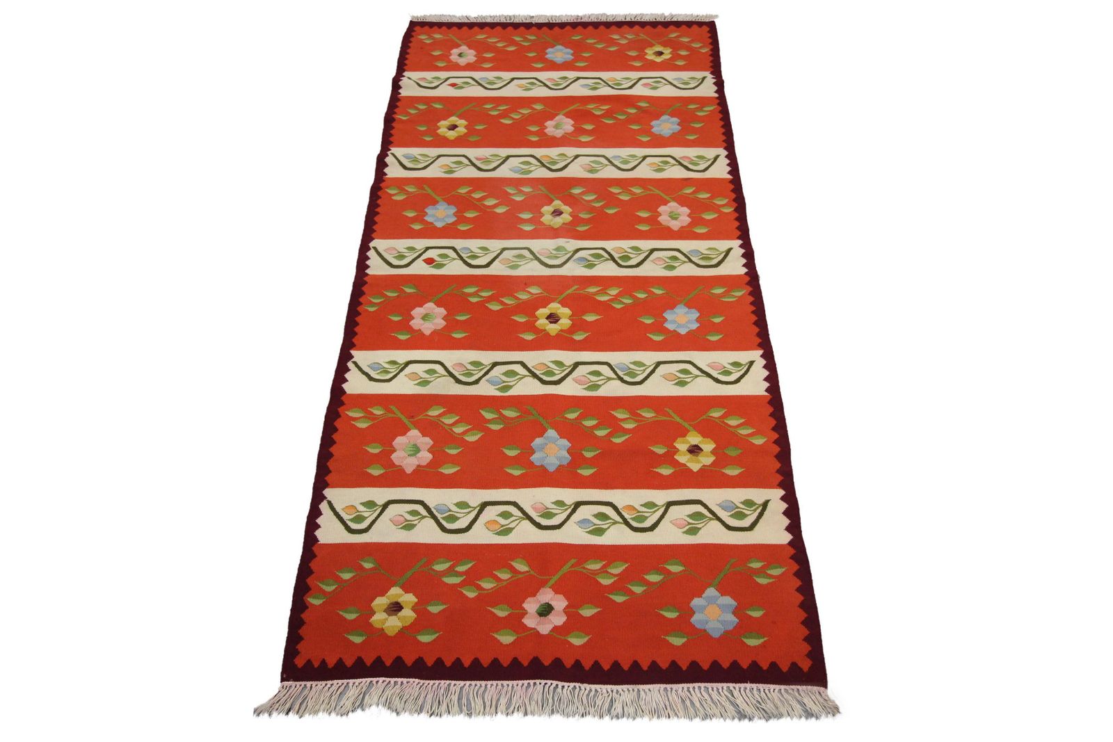 Tapis kilim à rayures oranges, laine traditionnelle moldave, tapis de sol fait main photo furniture