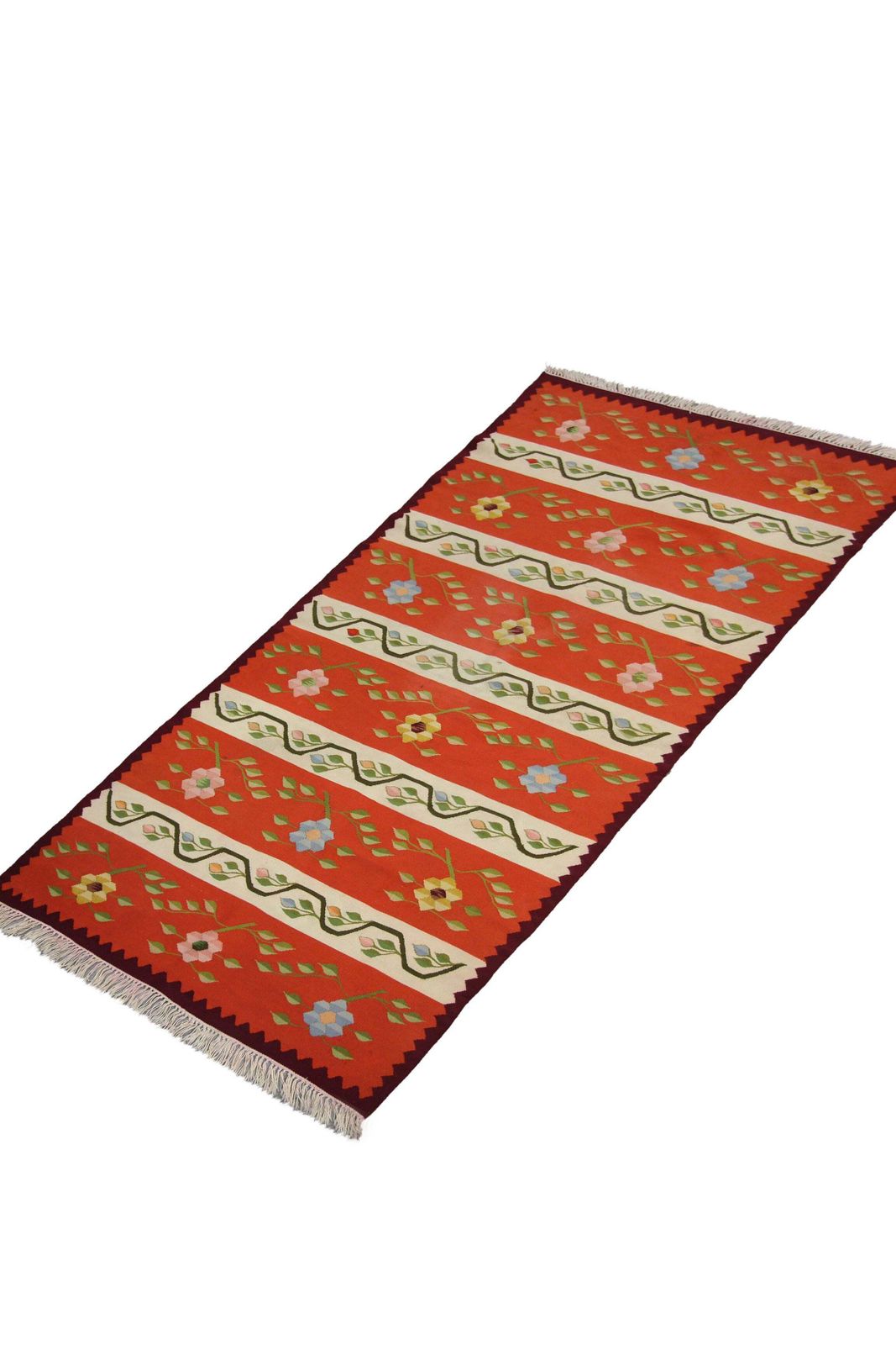 Tapis kilim à rayures oranges, laine traditionnelle moldave, tapis de sol fait main photo for sale