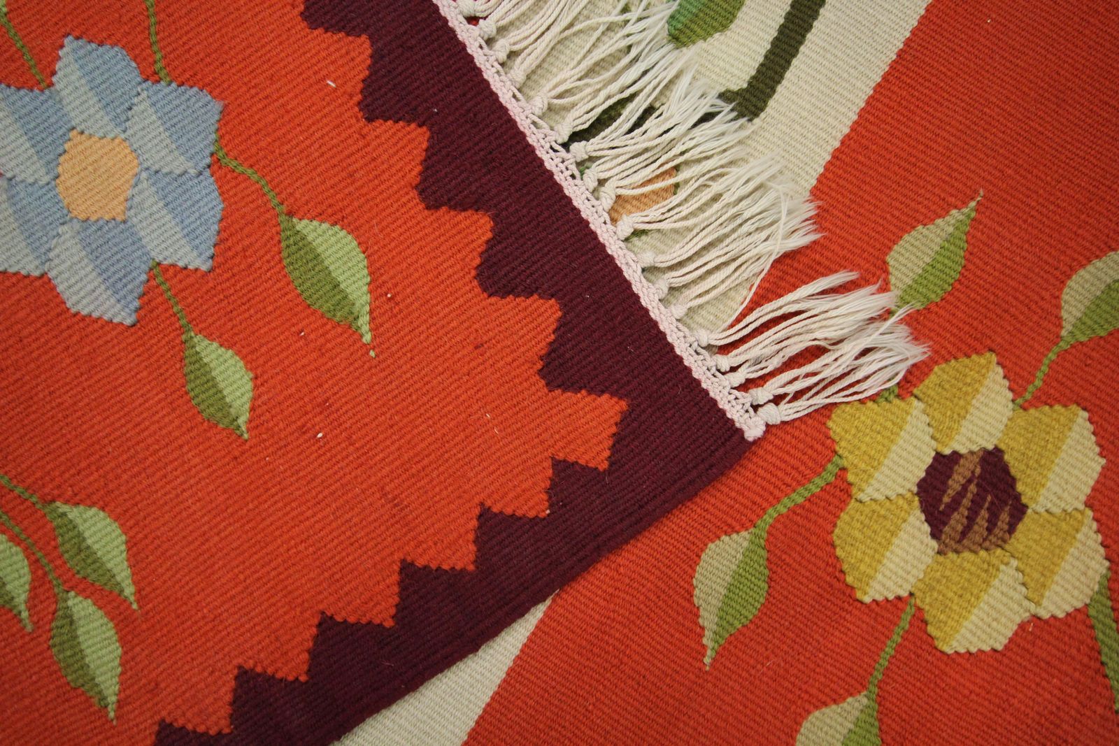 Textiles Orange Striped Kilim Rug Traditional Moldavian Wool Area Rug, Handmade Carpet photo