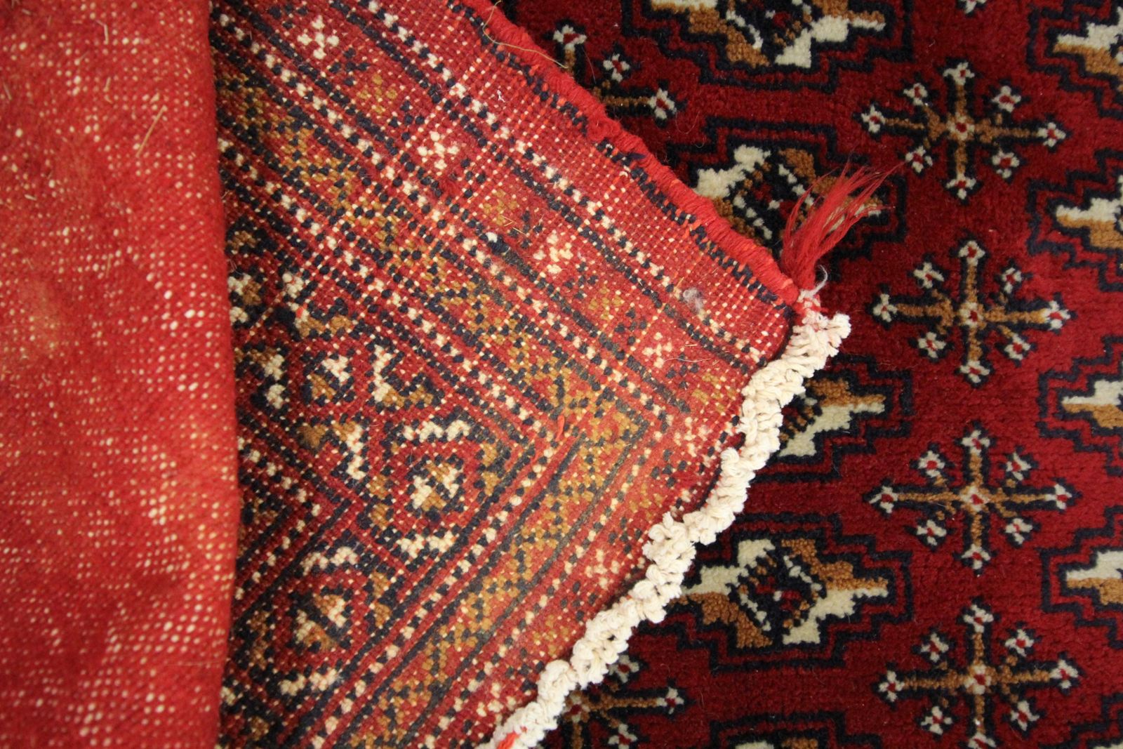 Tapis fait main en laine rouge, coussin de sol Turkmen Poshti traditionnel photo 694.0