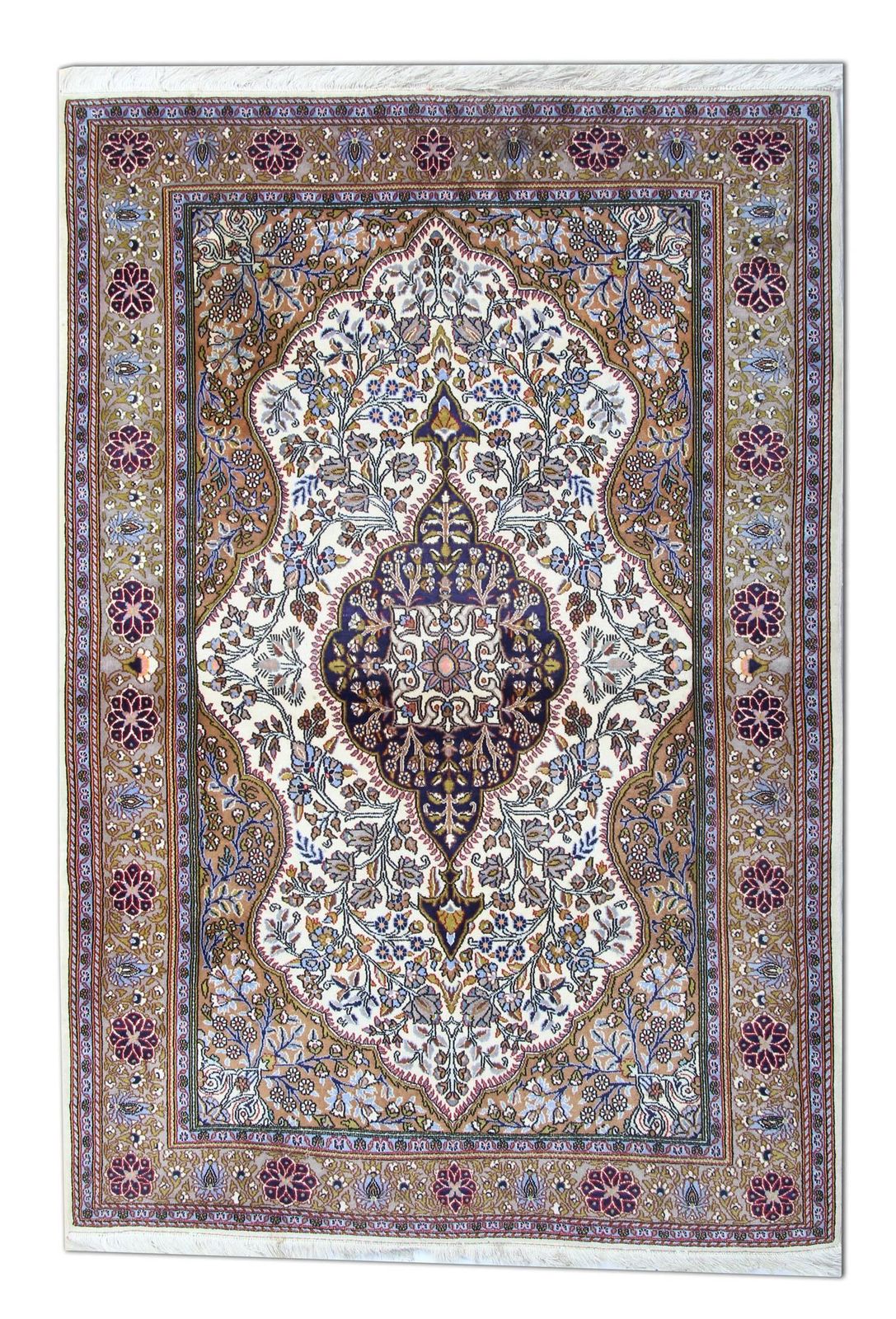 Ivory Oriental Rug Handmade Carpet, Floral Medallion Livingroom Rugs For Sale photo furniture