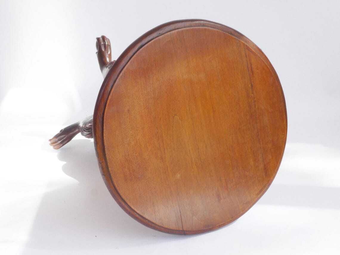 Antique Round Victorian Wooden Side Table Walnut Wine Table With Carved Details Wooden Tripod Pedestal photo Furniture