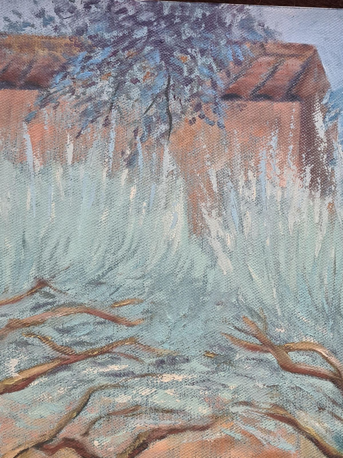 French Bastide Landscape Painting, Oil On Canvas, Late 20th Century photo furniture