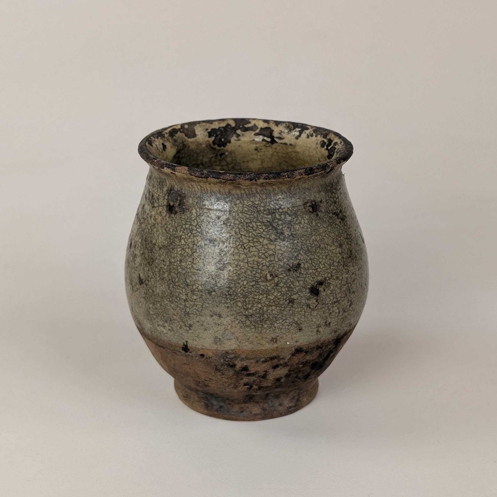 Antique French Confit Pot, Small Glazed Stoneware Crock, Rustic Earthenware Vessel, Crackled Patina Farmhouse Jar, Antique Desk Accessory photo Home Decor