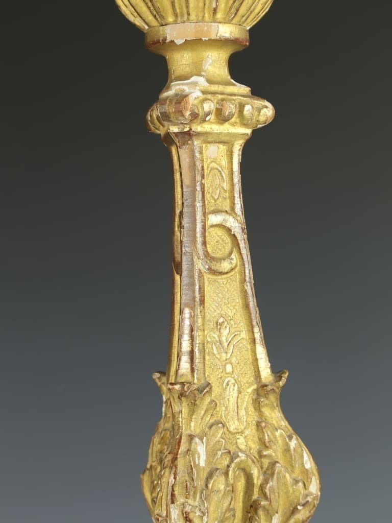 Antique Italian Altar Candlestick – Hand Carved Wood With Gilt And Gesso photo 345.0