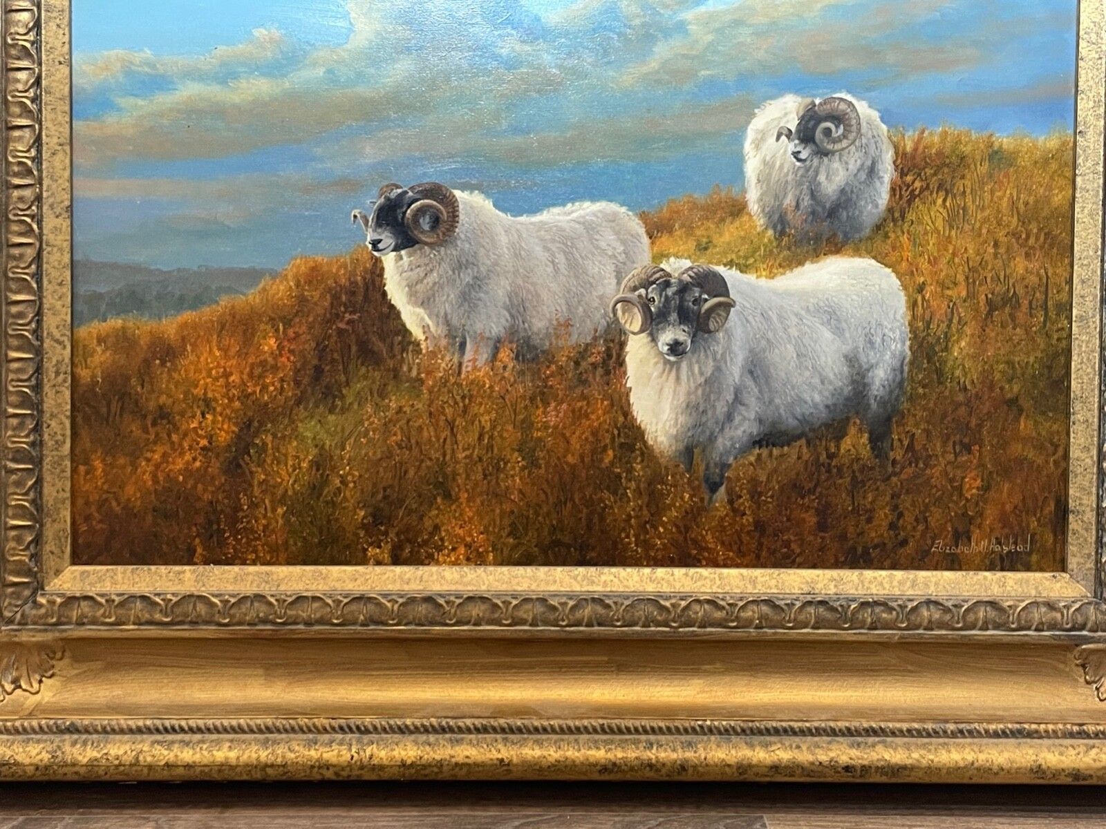 British Oil Painting Sheep In Scottish Highlands Landscape Signed By Elizabeth Halstead, photo vinterior