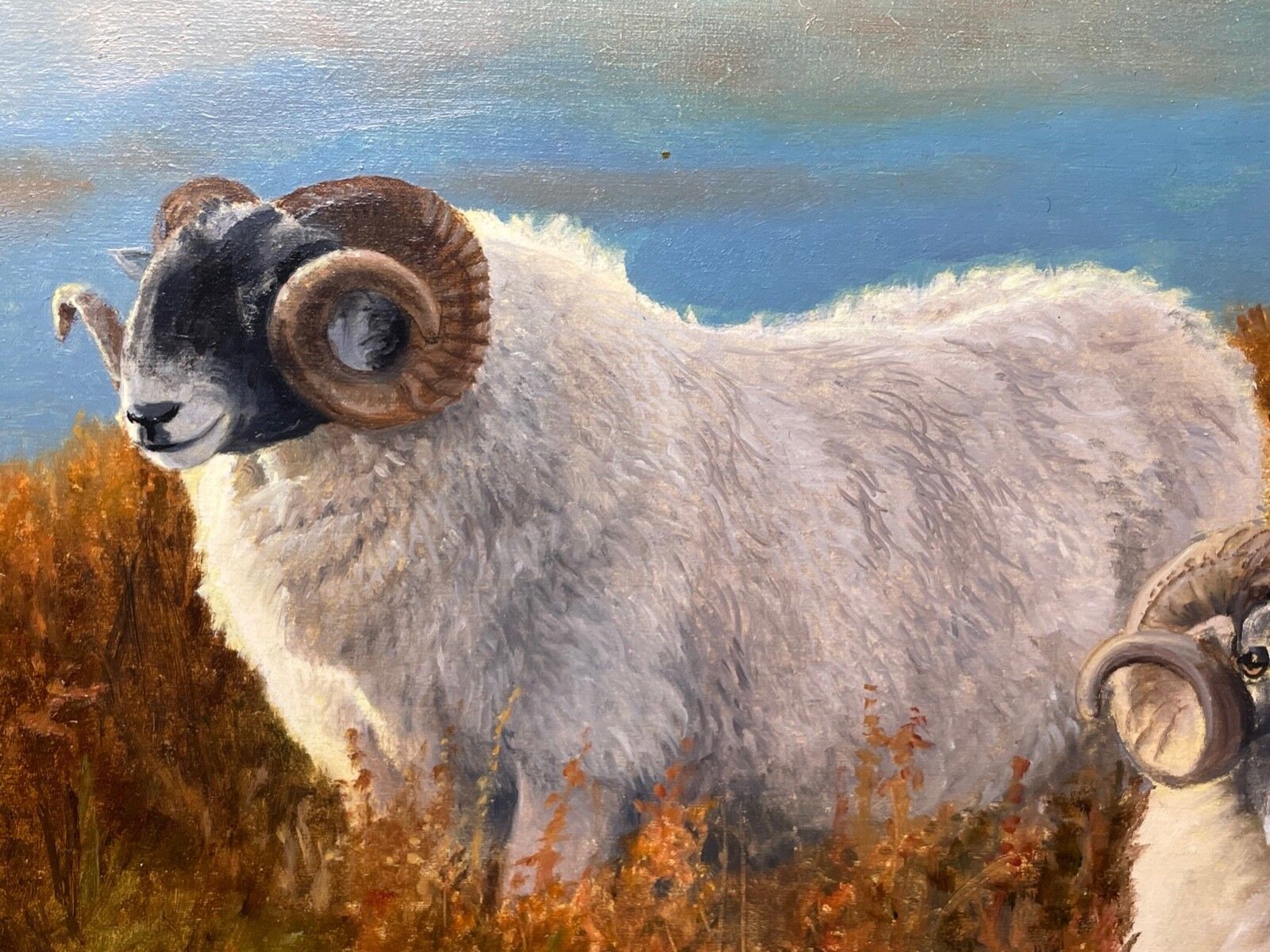 Kunst Brits olieverfchilderij met schapen in Schots Highlandslandschap, gesigneerd door Elizabeth Halstead photo