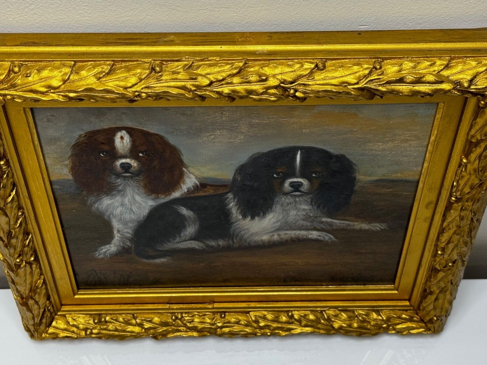 19e-eeuws olieverfschilderij, dierenportret van King Charles Spaniëls photo vinterior