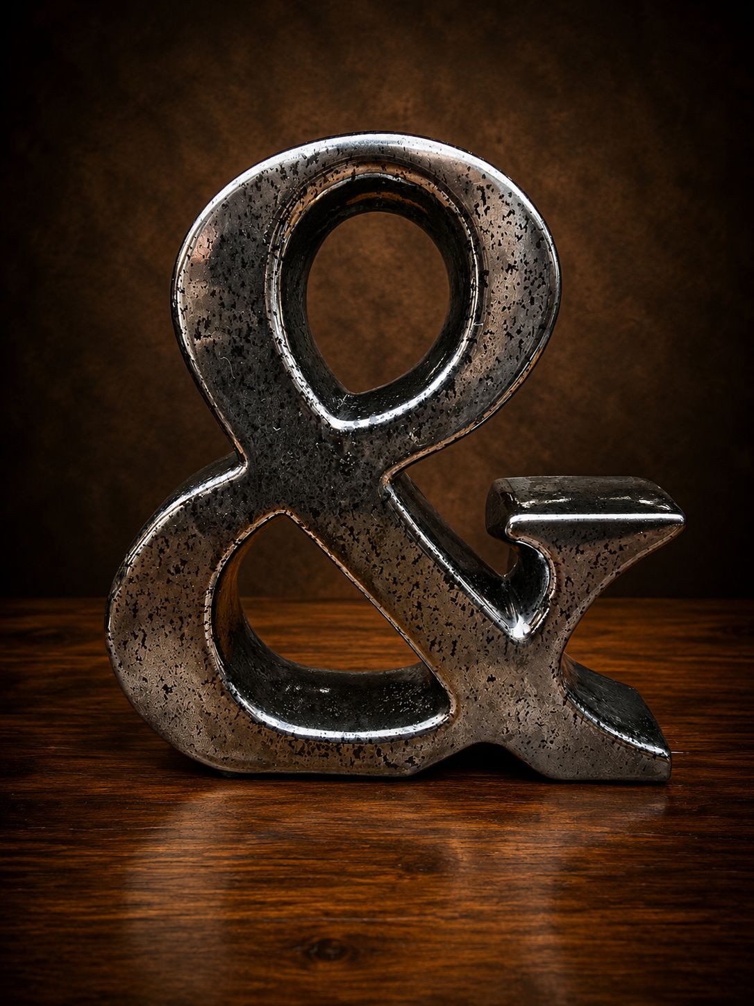 Large Abstract Ampersand Sculpture Black Metallic Ceramic Figure Modernist