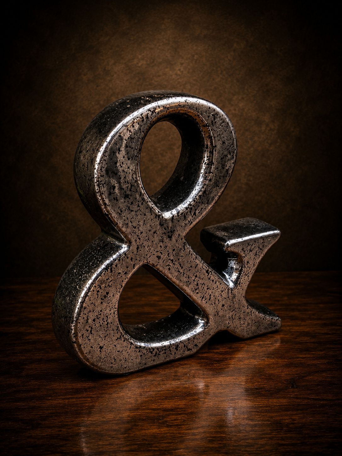 Large Abstract Ampersand Sculpture Black Metallic Ceramic Figure Modernist photo for sale