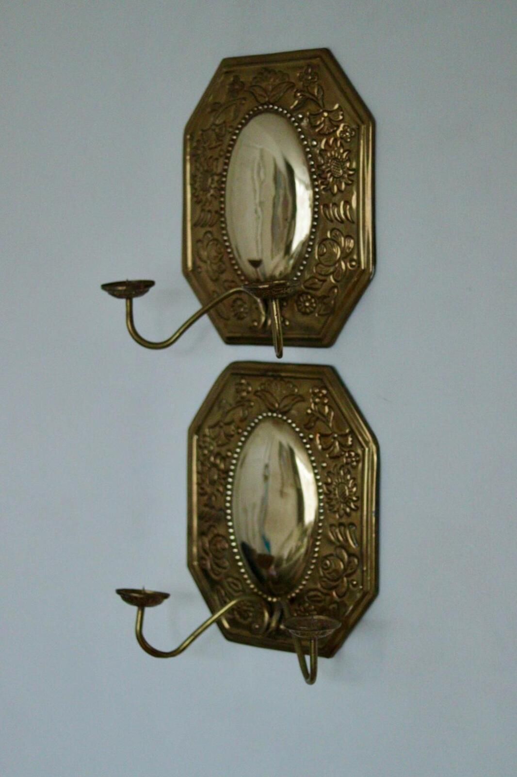 photo vinterior Pair Of Mid Century Swedish Brass Octagonal Double Arm Sconces