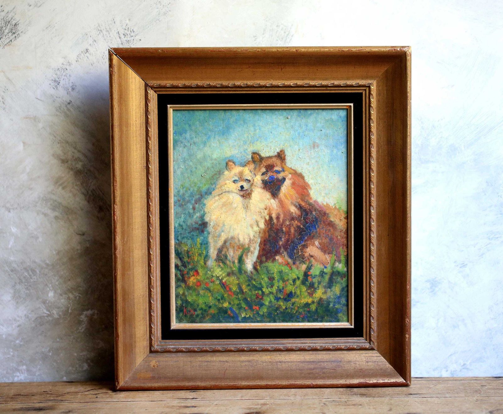 Original Pomeranian Oil Painting Framed Dogs Wall Art Signed Kita photo 203.0