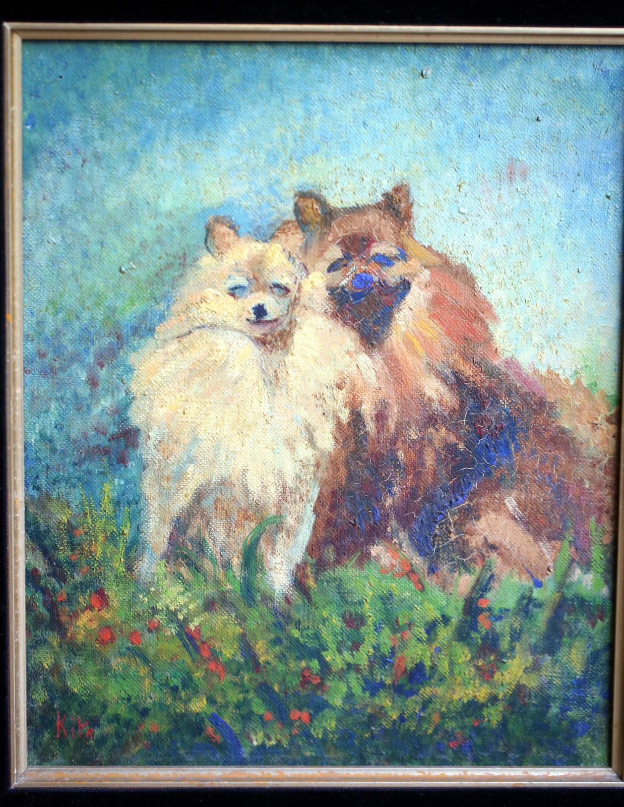 Original Pomeranian Oil Painting Framed Dogs Wall Art Signed Kita photo buy