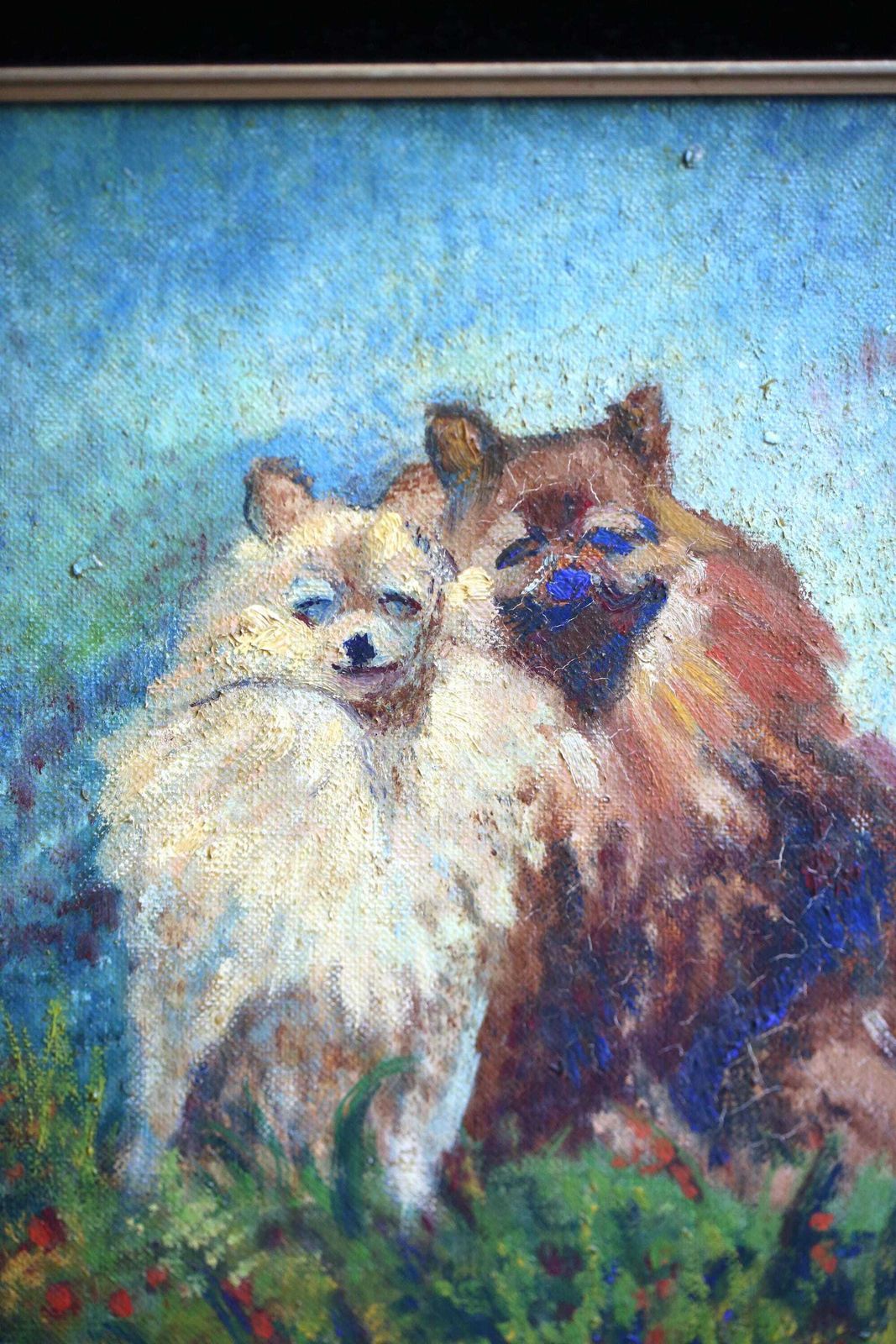 photo for sale Original Pomeranian Oil Painting Framed Dogs Wall Art Signed Kita