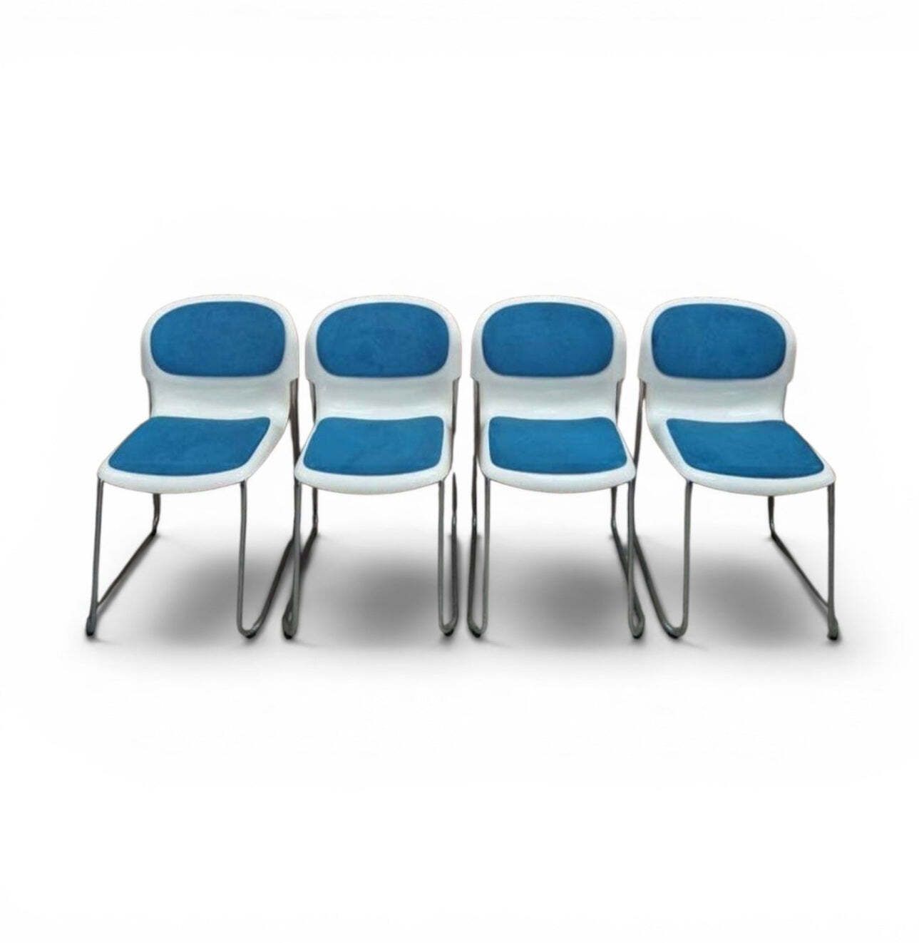 20 X Gerd Lange West German Chrome Sm 400 Swing Chairs / Blue Upholstery / 1990s photo 1904.0